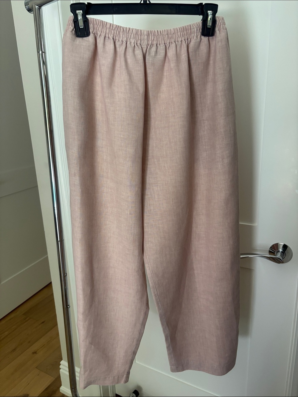 eskandar Blush Pink Linen Elastic-Waist Pants